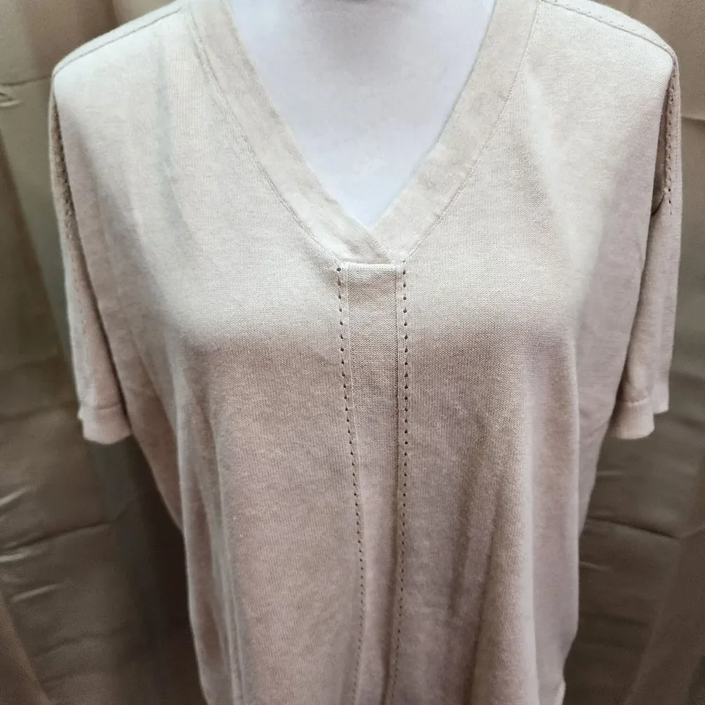 Garnet Hill Cream Linen Blend Short Sleeve Sweater Size Medium